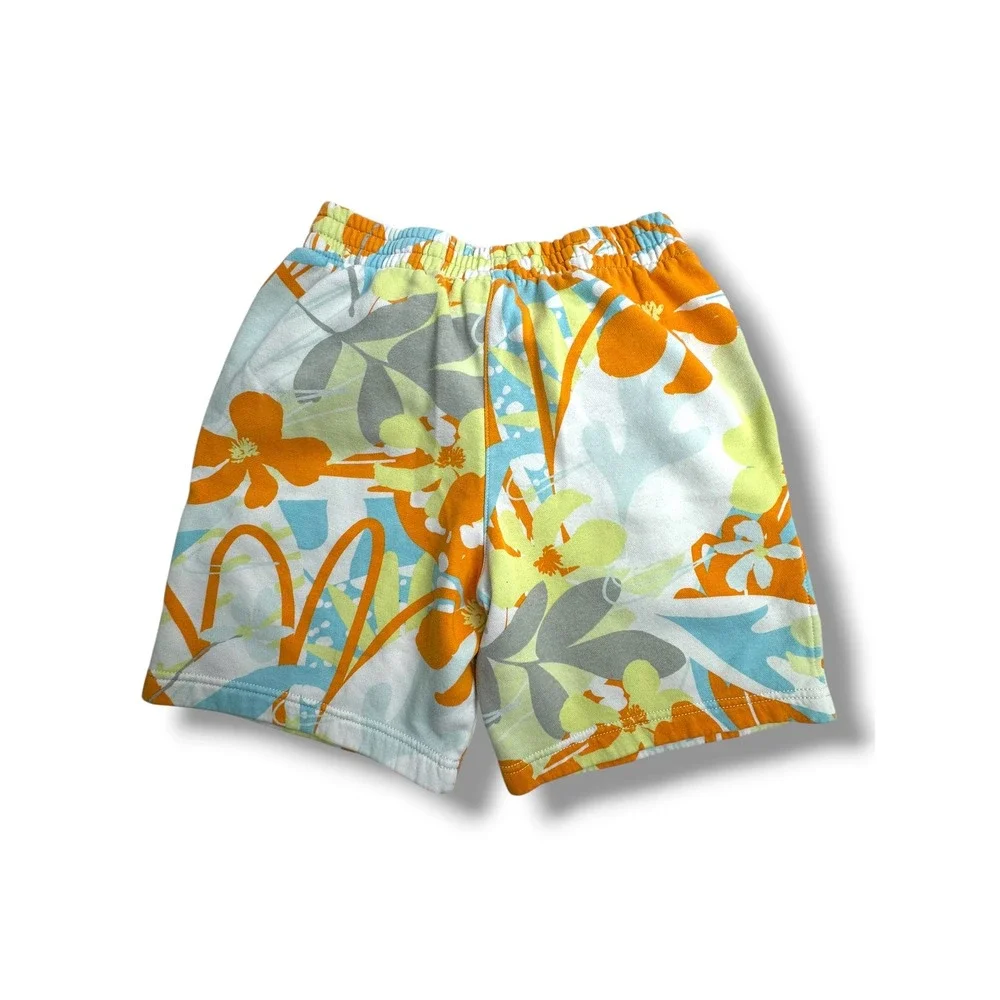 Nike Boys Large Fleece Shorts Orange Blue Floral Abstract Print Elastic Waist L